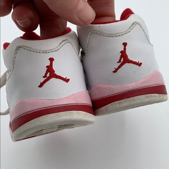 Jordan Kids White and Red Sneakers high top lace up shoes size 7 - Picture 10 of 11